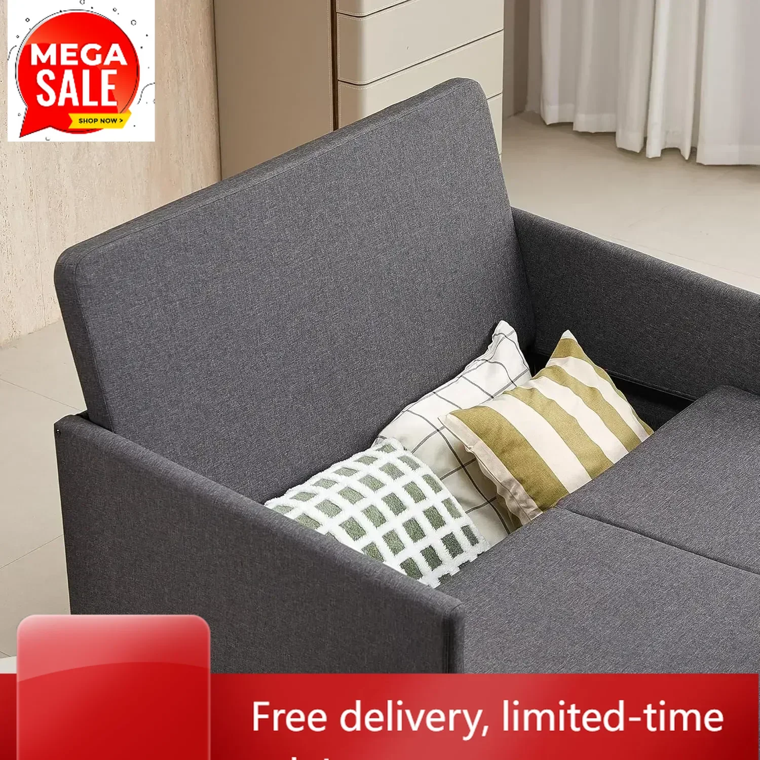 

Ограниченная по времени распродажа XMSJ: Диван-кровать 3-в-1 с выдвижным спальным местом и отсеком для хранения для гостиной, спальни, балкона