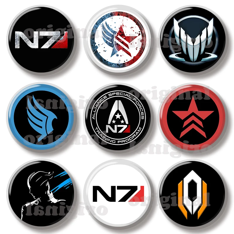 44MM Mass Effect Renegade Paragon N7 Pin Soft Button Jewelry Creative Badge Cartoon Brooch Lapel Pin Bag Backpack Hat Decoration