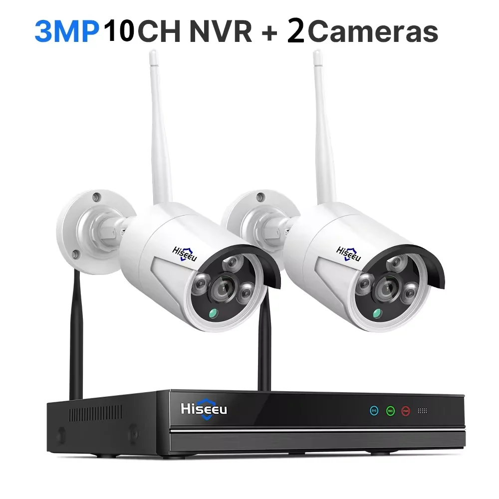 Hiseeu 3/5/8MP WLAN CCTV-Kamera Sicherheitssystem IR Nachtsicht Bullet-Kamera Set 10CH NVR Drahtloses CCTV-Überwachungssystem