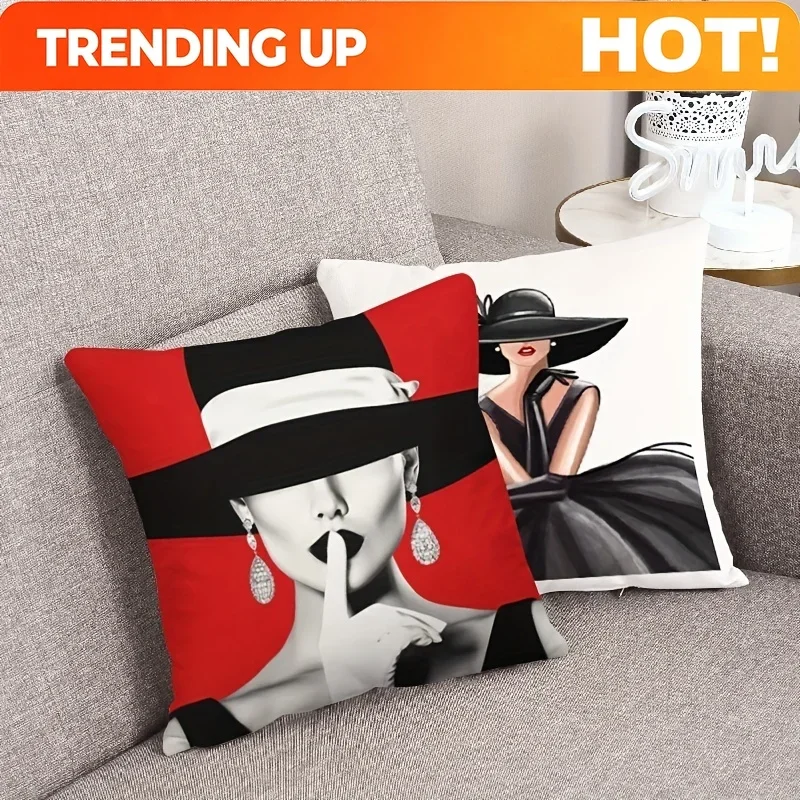 Custom 1pc French Style Double-Sided Retro Noble Lady Portrait Pillowcase - 100% Polyester Woven - Decorative Square Cushion