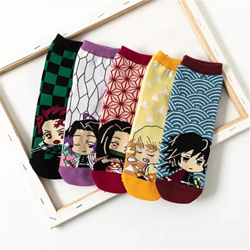 Demon Slayer Cartoon Anime Cotton Socks Kimetsu No Yaiba Zenitsu Nezuko Tanjirou Inosuke Shinobu Cute Boat Socks Birthday Gifts