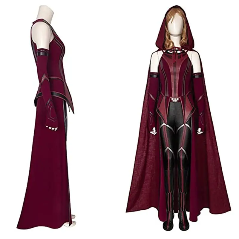 Scarlet Witch Vrouwen Cosplay Kostuum Kroon Hoofddeksel Rode CloakTop Broek Gordel Handschoenen Halloween Cosplay Volledige Set