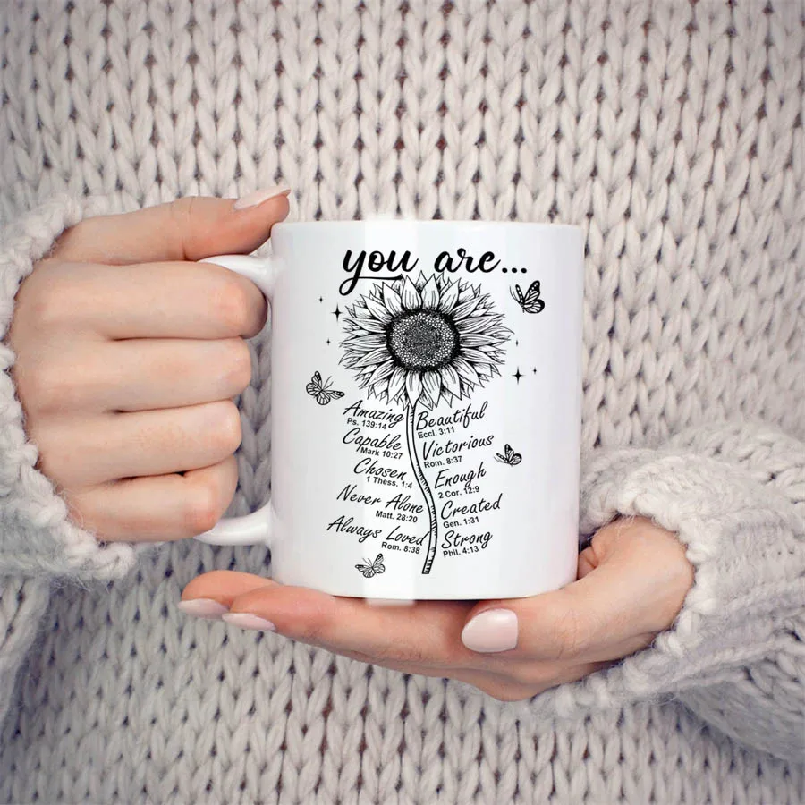 Sunflower Mugs For Women, Her Lady Boss Coworkers Birthday Novelty Coffee Ceramic Tea Cups White 11 oz