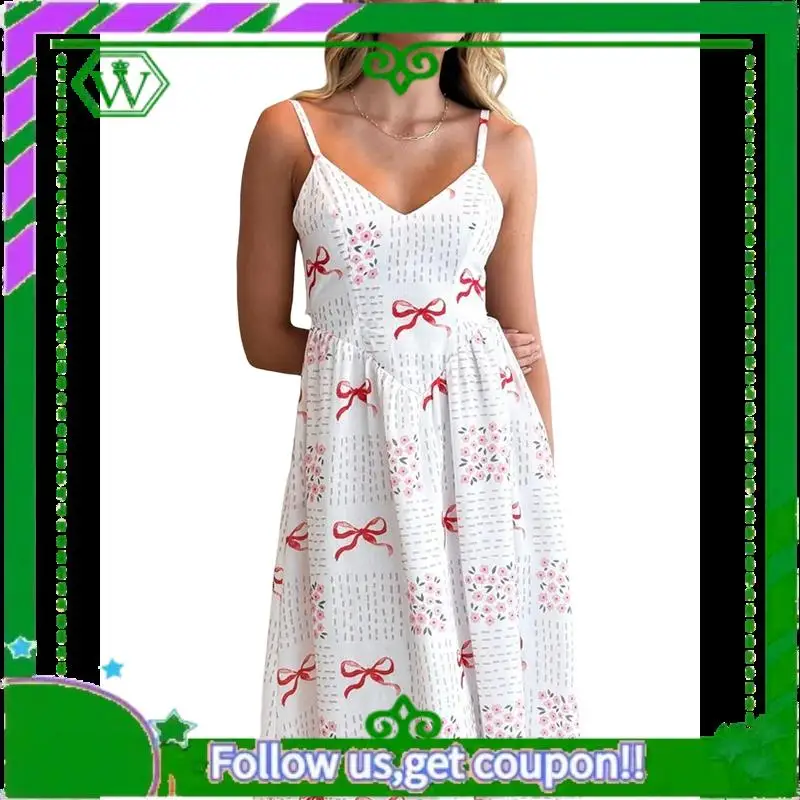 A18P-Vestito lungo estivo da donna 2025, abito lungo da spiaggia Boho con smock floreale senza maniche