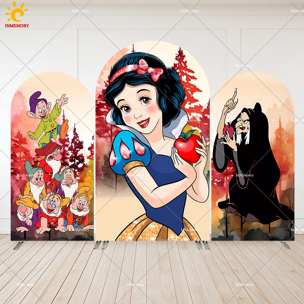 Disney Snow White Princess Arch Backdrop Cover Red apple the seven Dwarf Baby Shower Girls Birthday Arched Wall Party Banner