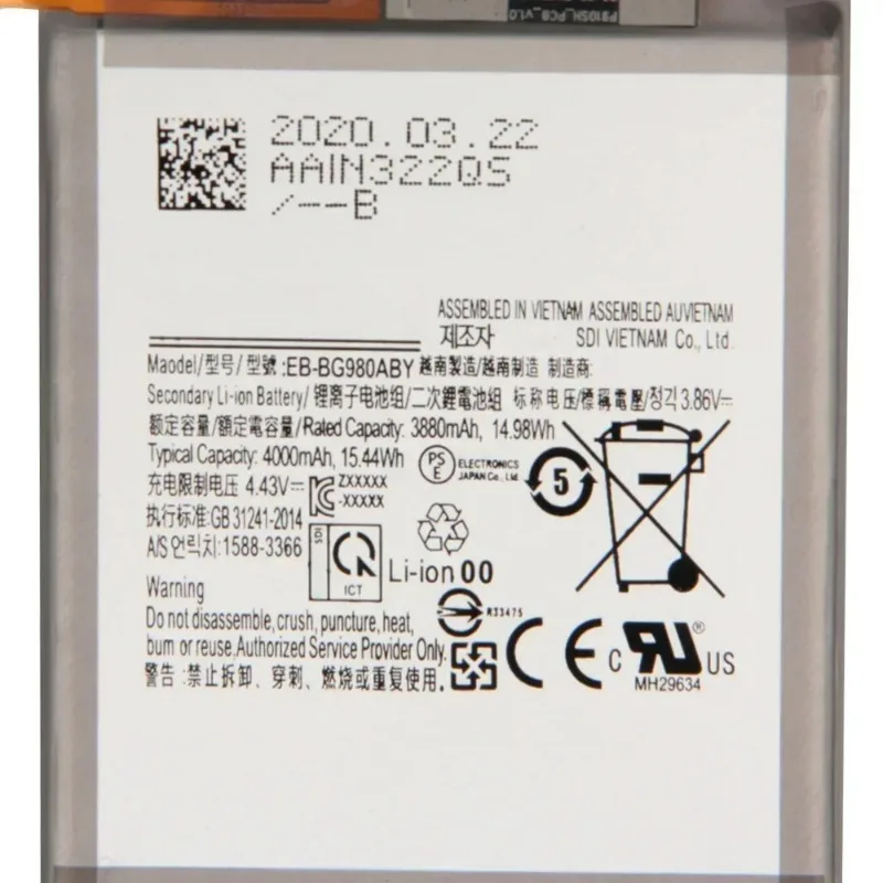 EB-BG980ABY,Brand New Replacement Phone Lithium Battery+Tool,For Samsung Galaxy S20,4000mAh