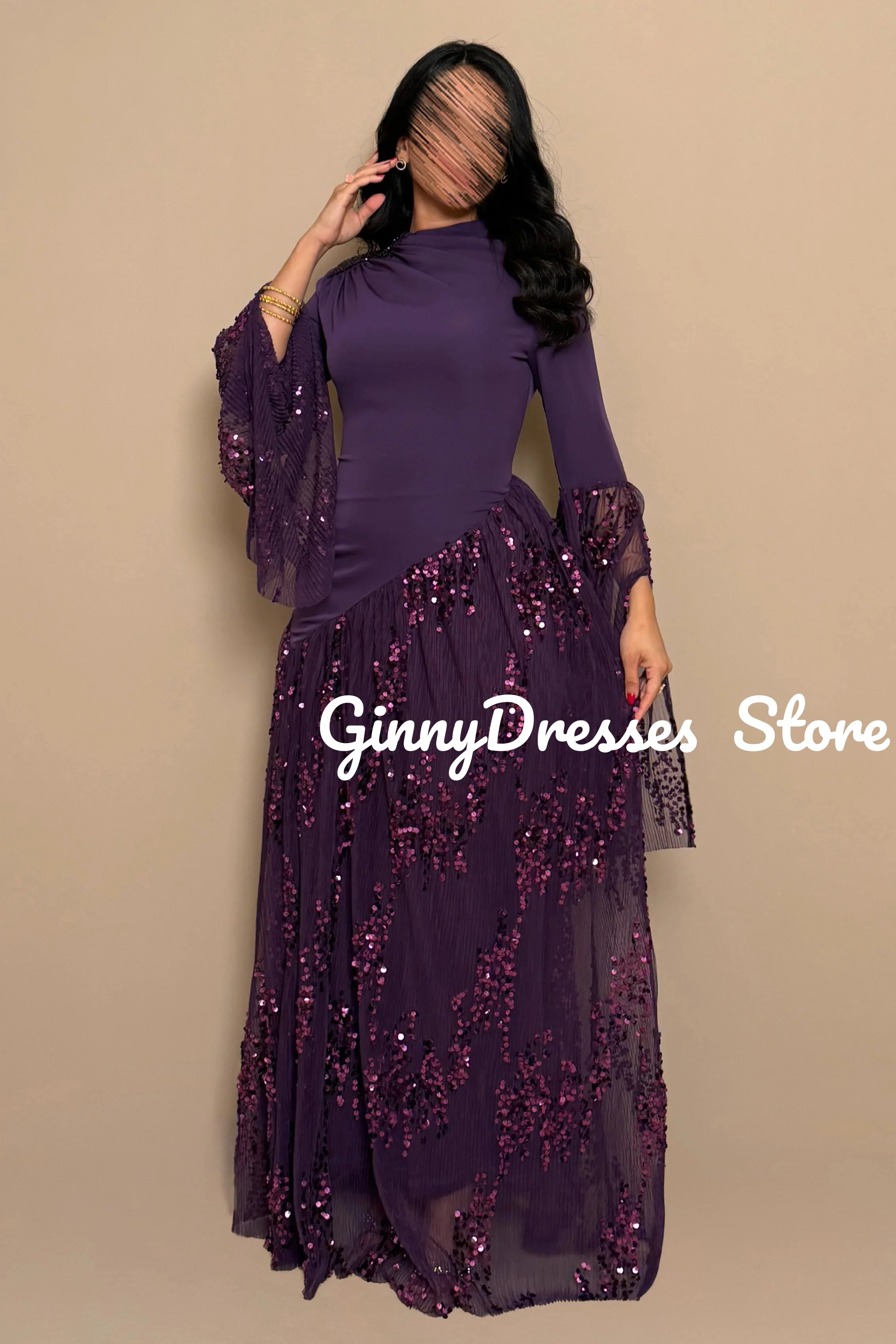 

Luxury Dresses Customize A-Line Evening Dress Scoop Neck Prom Dresses Floor-Length Lace Long Sleeves Elegant Gowns