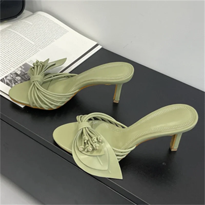 

Aneikeh элегантные женские тапочки с узлом-бабочкой, сандалии-гладиаторы на высоком каблуке, шлепанцы, вечерние шлепанцы, роскошные сандалии