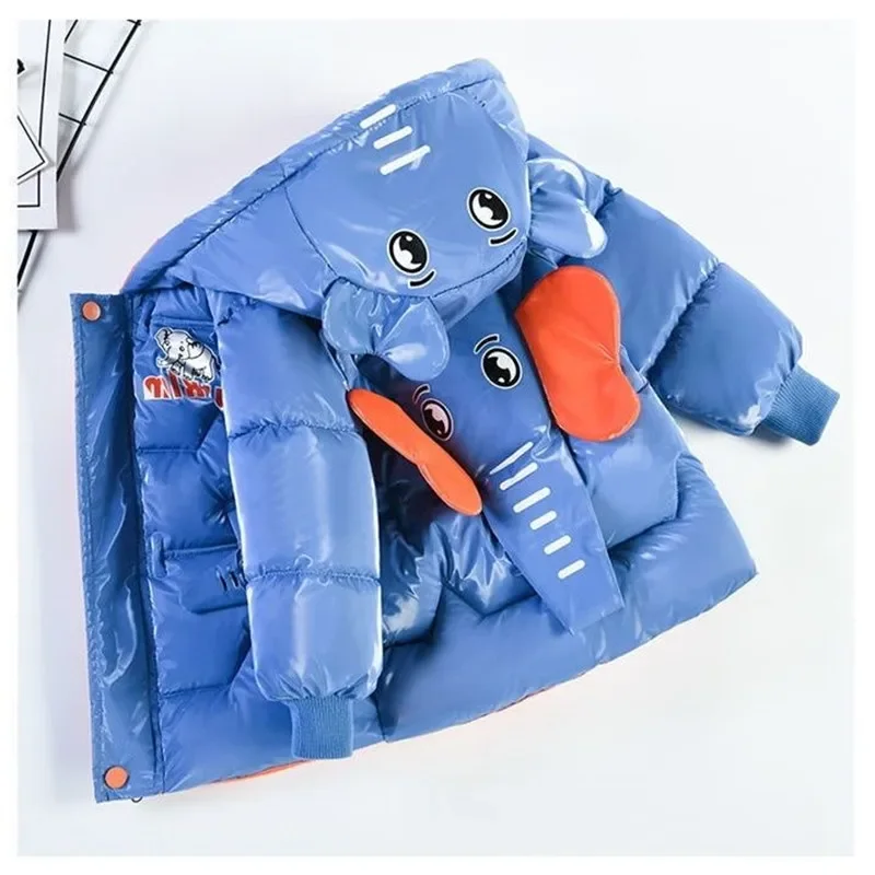 

Boys' Cotton Padded Cartoon 3D Baby Elephant 2024 Winter No-washing Hooded Thickened Warm Jacket Children's Clothing 3-10 Yrs