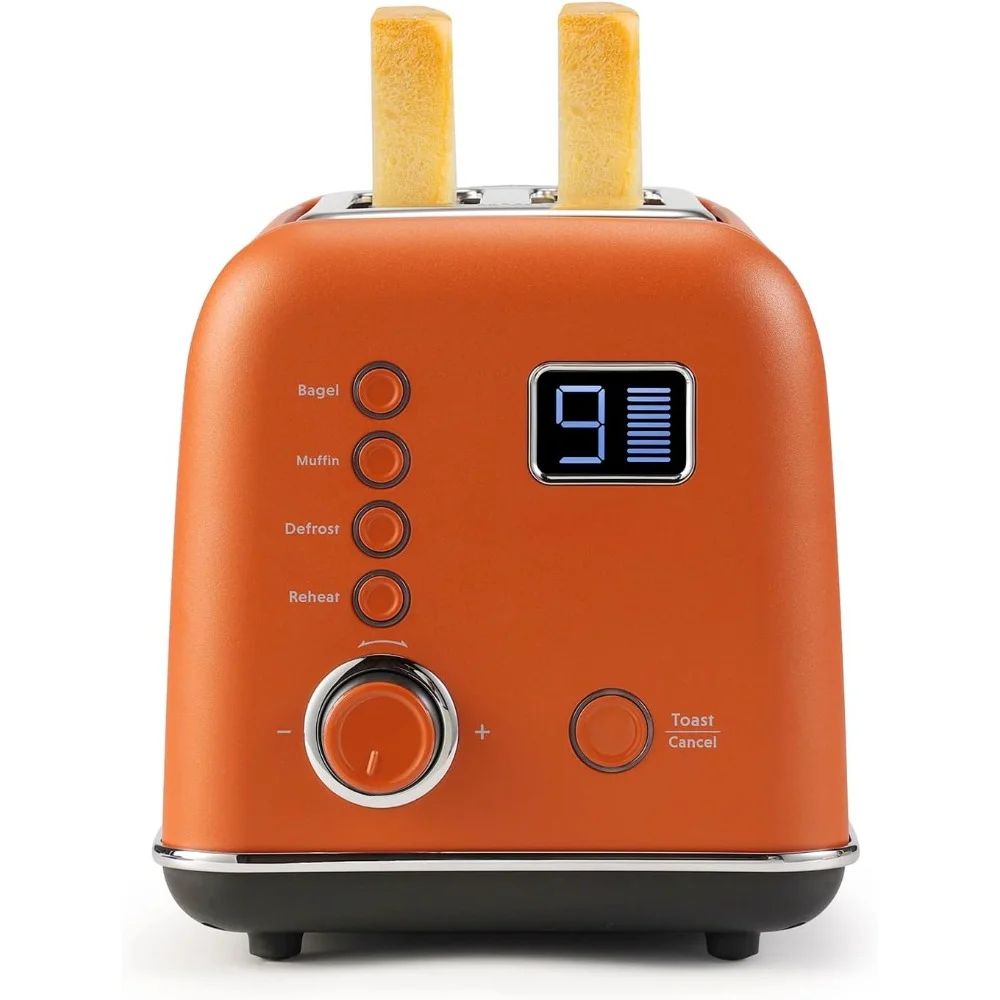 

Motorized Toaster, 2-Slice Smart Digital Leverless Toaster with LCD Countdown Timer, 9-Shade Settings