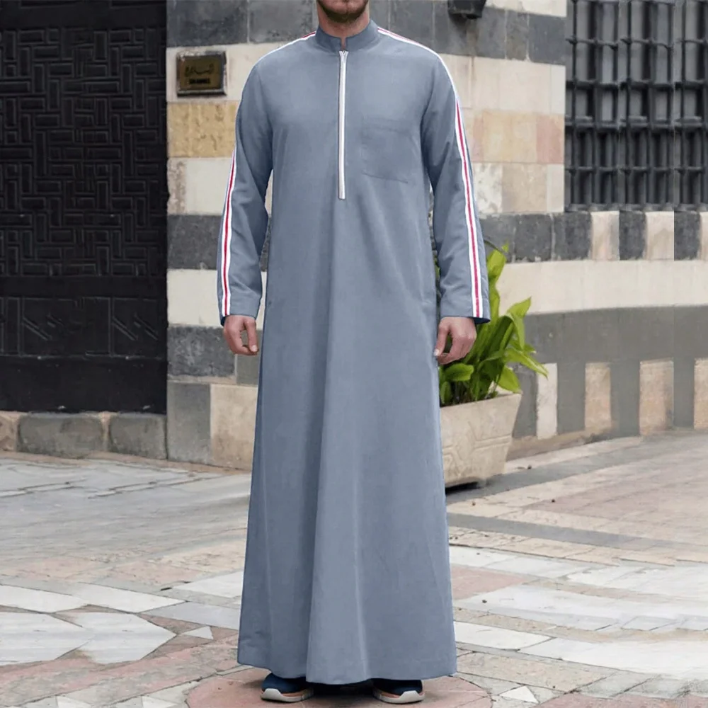 Islamic Men\'s Muslim Robe Spliced Zipper Men\'s Casual Arabic Loose Casual Robe