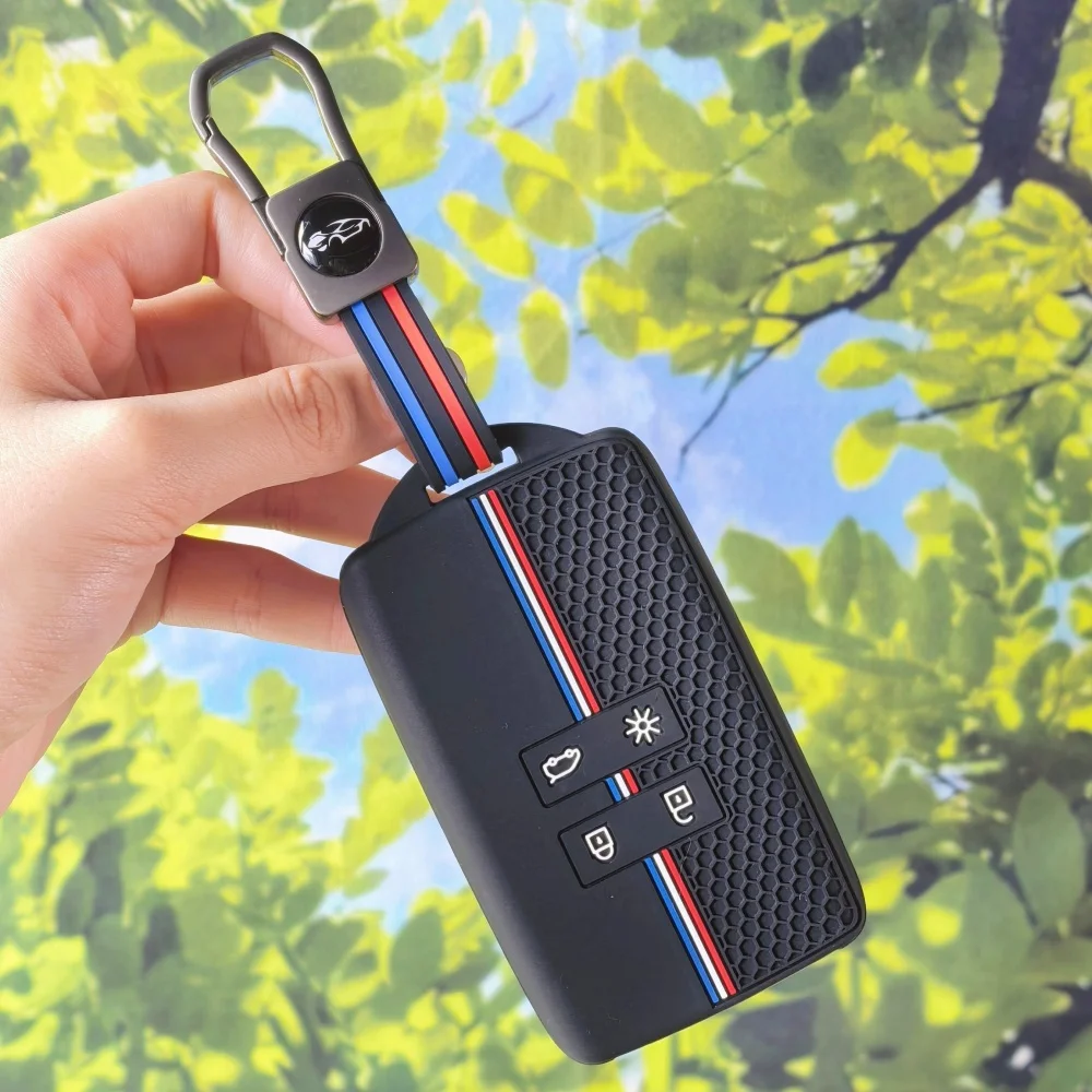 Honeycomb Racing Stripe Key Cover With Keychain For Renault Austral Captur Arkana Zoe Dacia Sandero Duster Logan Clio Megane