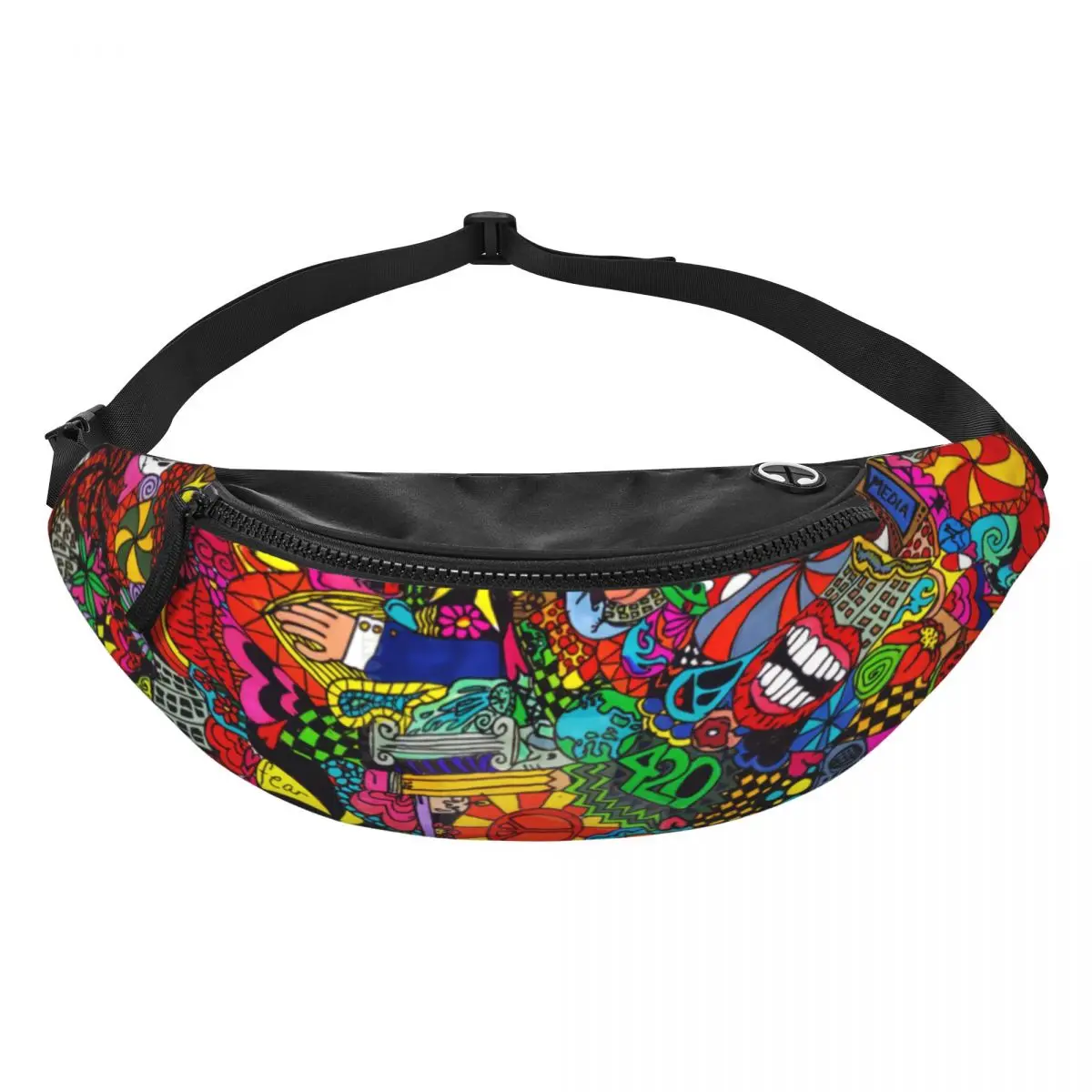 Custom Graffiti Trippy Hippie Pattern Fanny Pack Women Men Fashion Street Art Crossbody Waist Bag for Running Phone Money Pouch