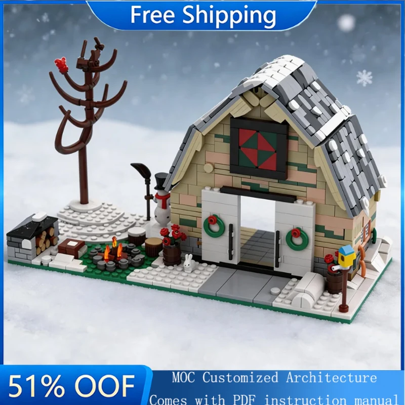 

NEW 1107 PCS Winter Quilt Barn Village Creative Street View Temple Of Apollo Modular Model Building Block Assembly kid Toy Gifts