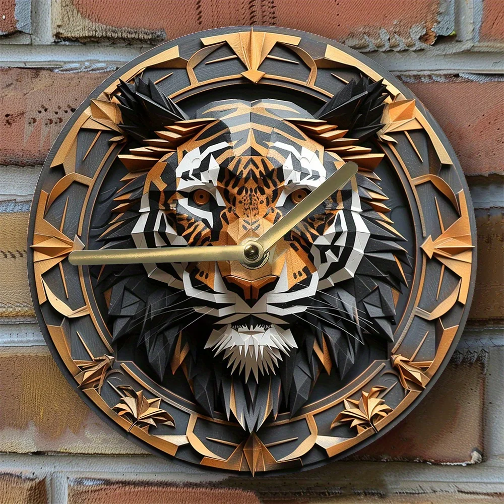 

Silent Wall Clock with Tiger Design - 2D Effect, Diy Metal Art for Home & Independence Day Decor Wall Clock Modern Design