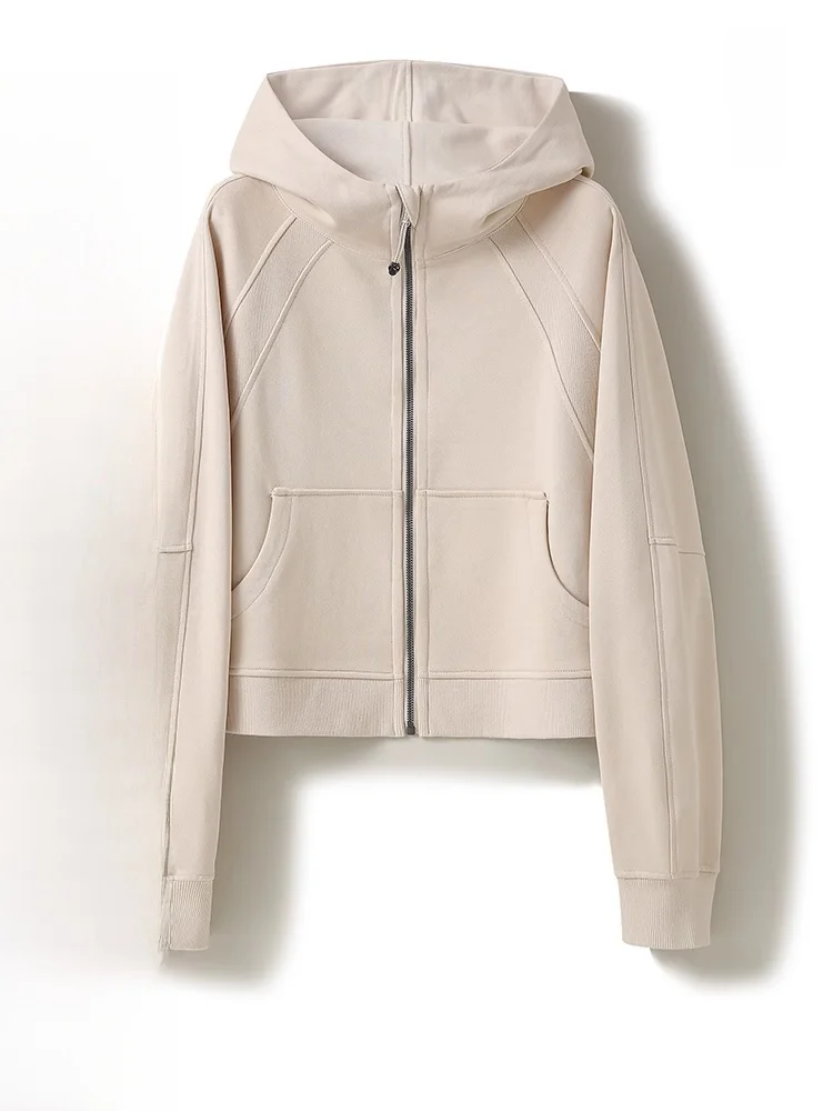 

Women's Cotton Fce Lined Hoodie Jaet Commute ort Sle Zipper Closure oulder Insert ket Design Pure Color Spring