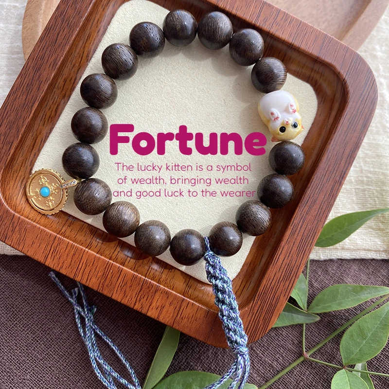 Kalimantan Agarwood Buddha Beads Bracelet Ingle Loop with Root Pay Kitten Handmade Men Women Fortune Purify One's Mind Jewelry