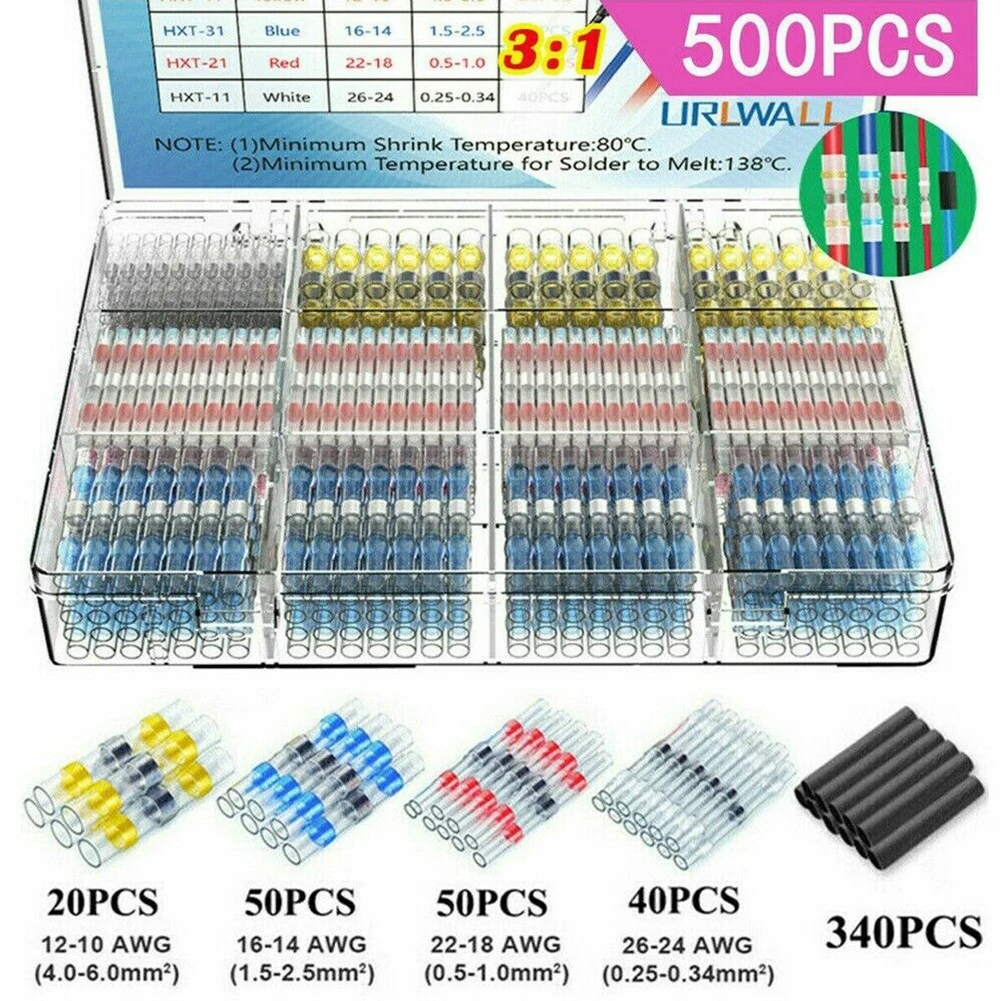 Cable Sleeves 50-800Pcs Solder Seal Sleeve Transparent Heat Shrink Wire Connectors Terminals Waterproof Outdoor Applications Set