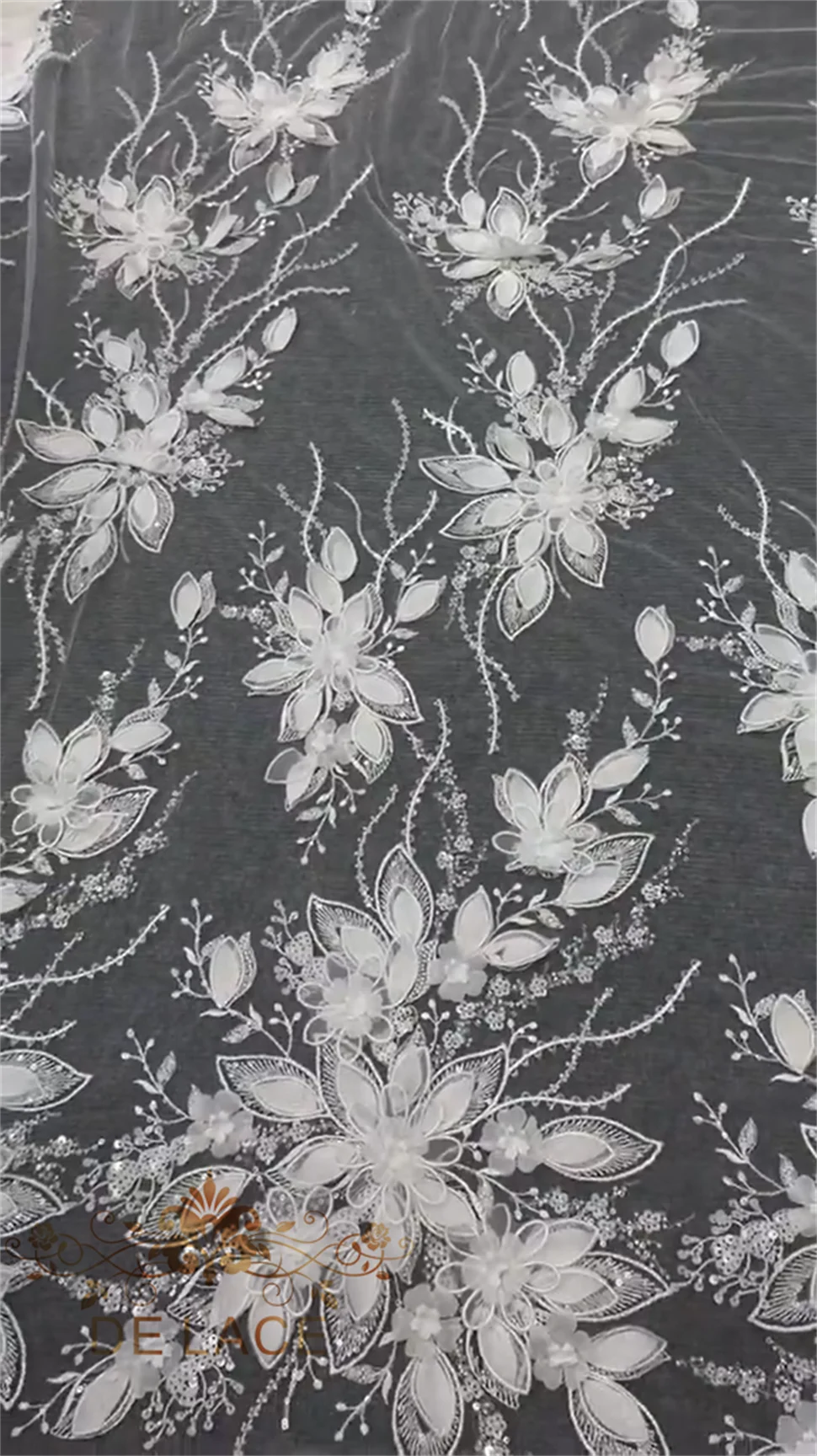 MY Gorgeous Beautiful 3D Flower Lace With Sequins Floral Embroidered Wedding Dress DIY Lace Fabric