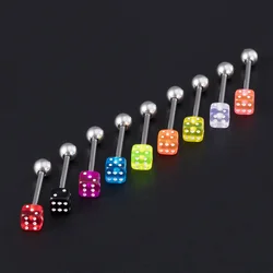 2pcs Good Luck Dice Tongue Rings Barbell Sexy Acrylic Stainless Steel Tongue Piercing Jewelry 14G