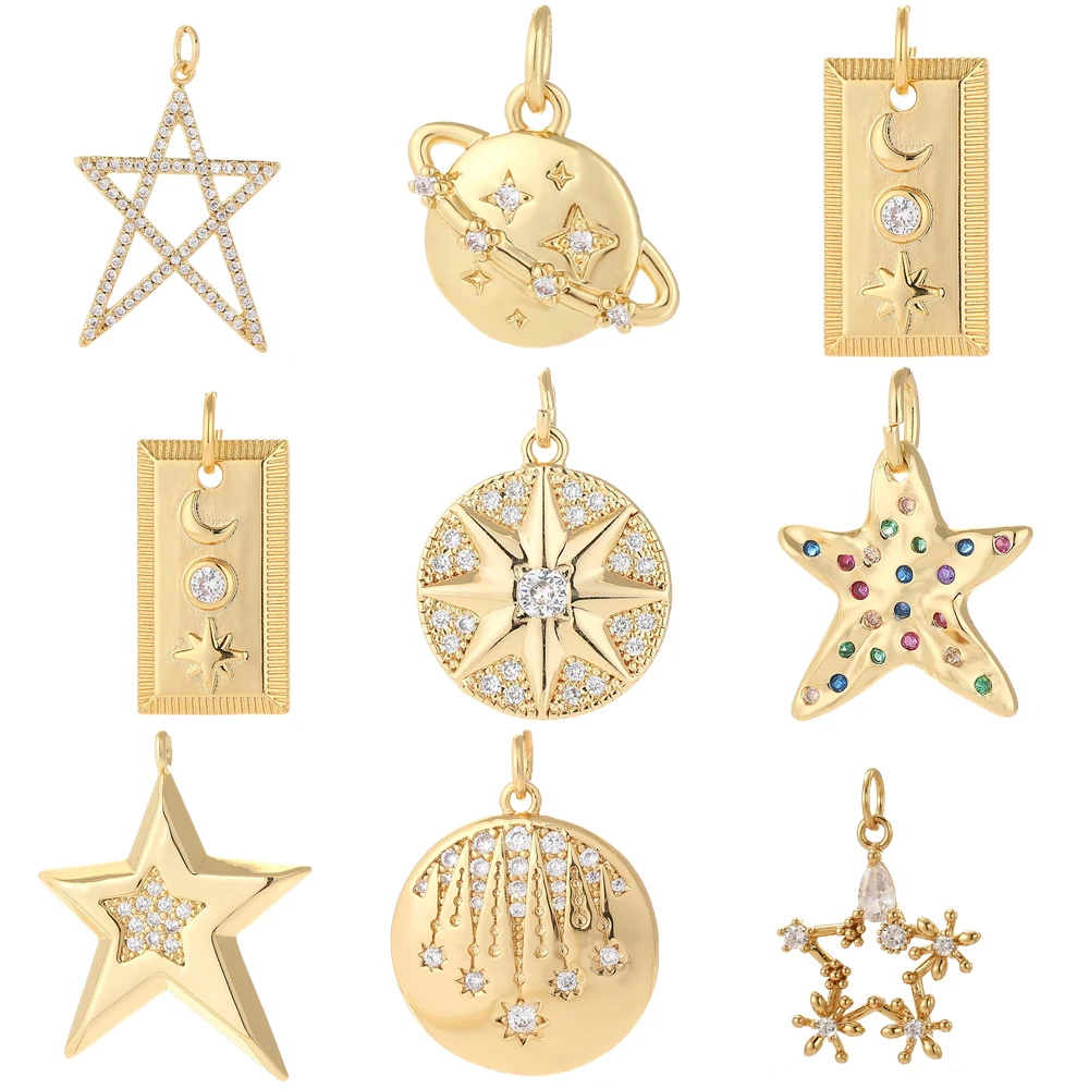 Cute Star Moon Charms Diy Earrings Bracelet Necklace Accessories Gold Color Charms for Jewelry Making Supplies Designer