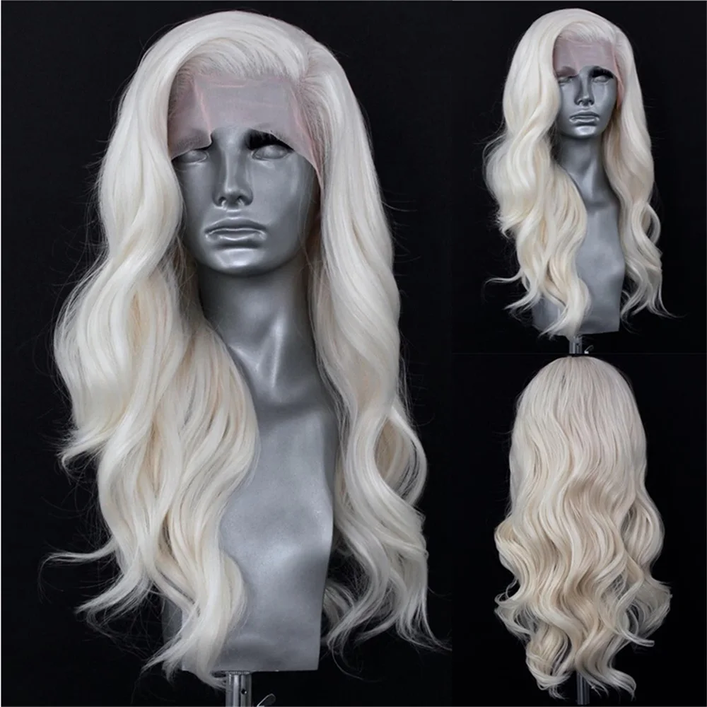 

13x4 White Blonde Lace Front Wigs Long Wavy Hair White Wig Synthetic Lace Wigs for Women Kanekalon Futura Hair Daily Party Use