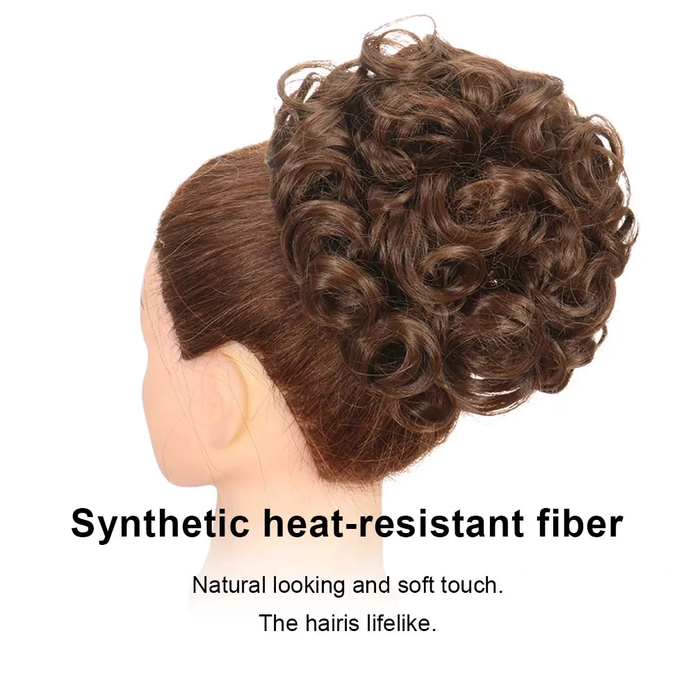 Curly Hair Chignon Synthetic with Comb Hair Bun Messy Wavy Elastic Rubber Band Chignon Wrap