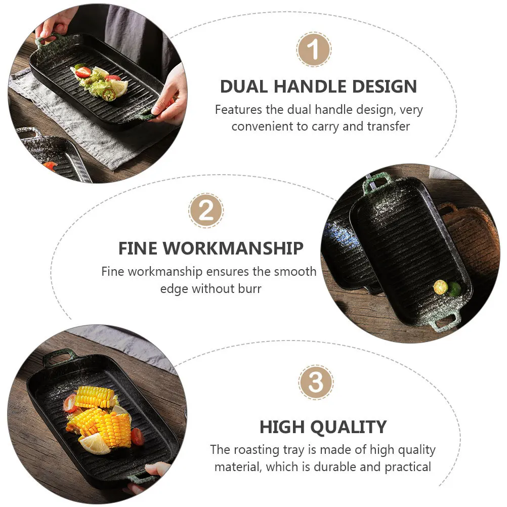 

1Pcs Cheese Baking Tray Fine Craftsmanship Safe Grasp Design Ceramic Plate for Grilling Green Ceramic Baking Tray
