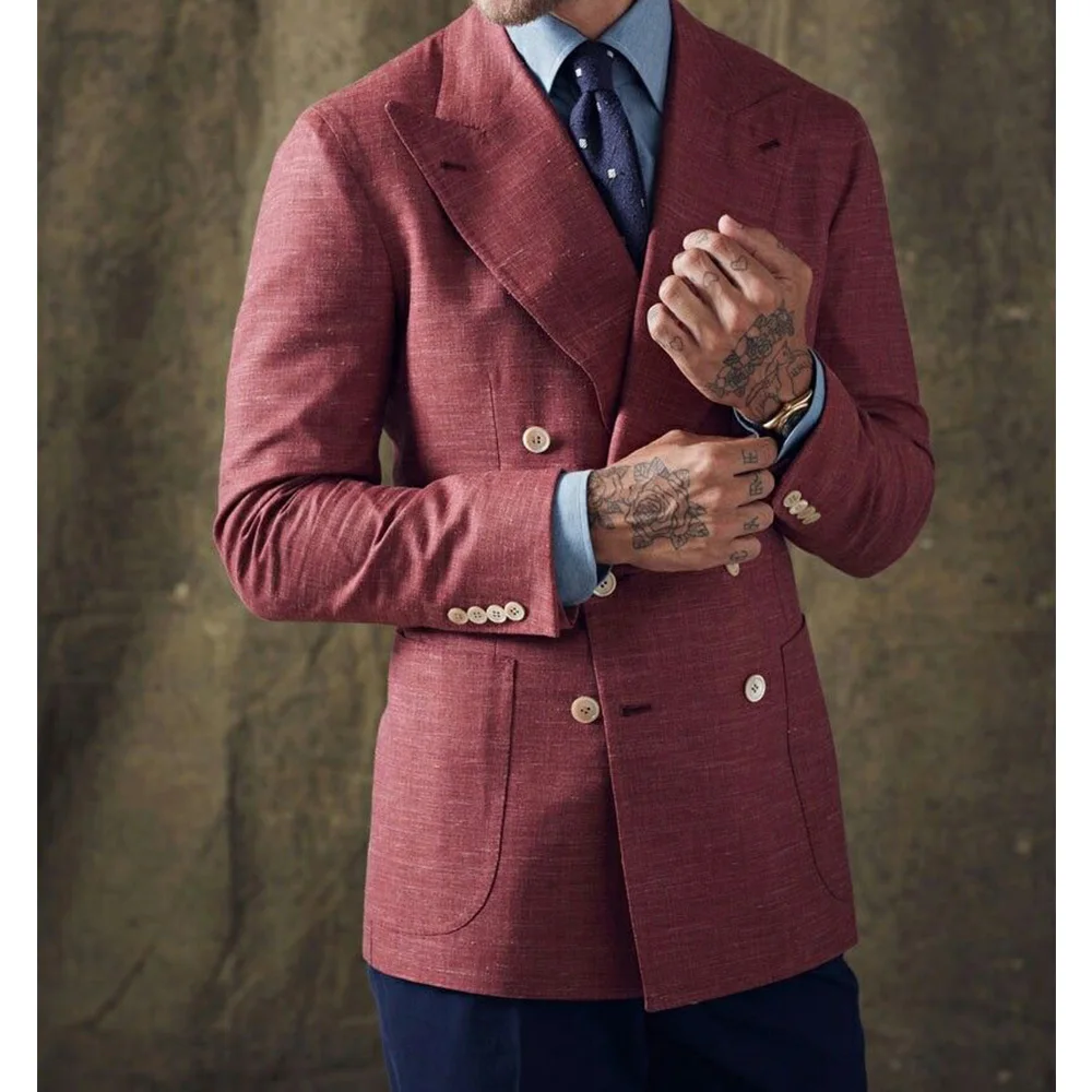 

Мужской льняной хлопковый пиджак, двубортный приталенный повседневный элегантный пиджак, деловое деловое пальто, стильное удобное мужское пальто