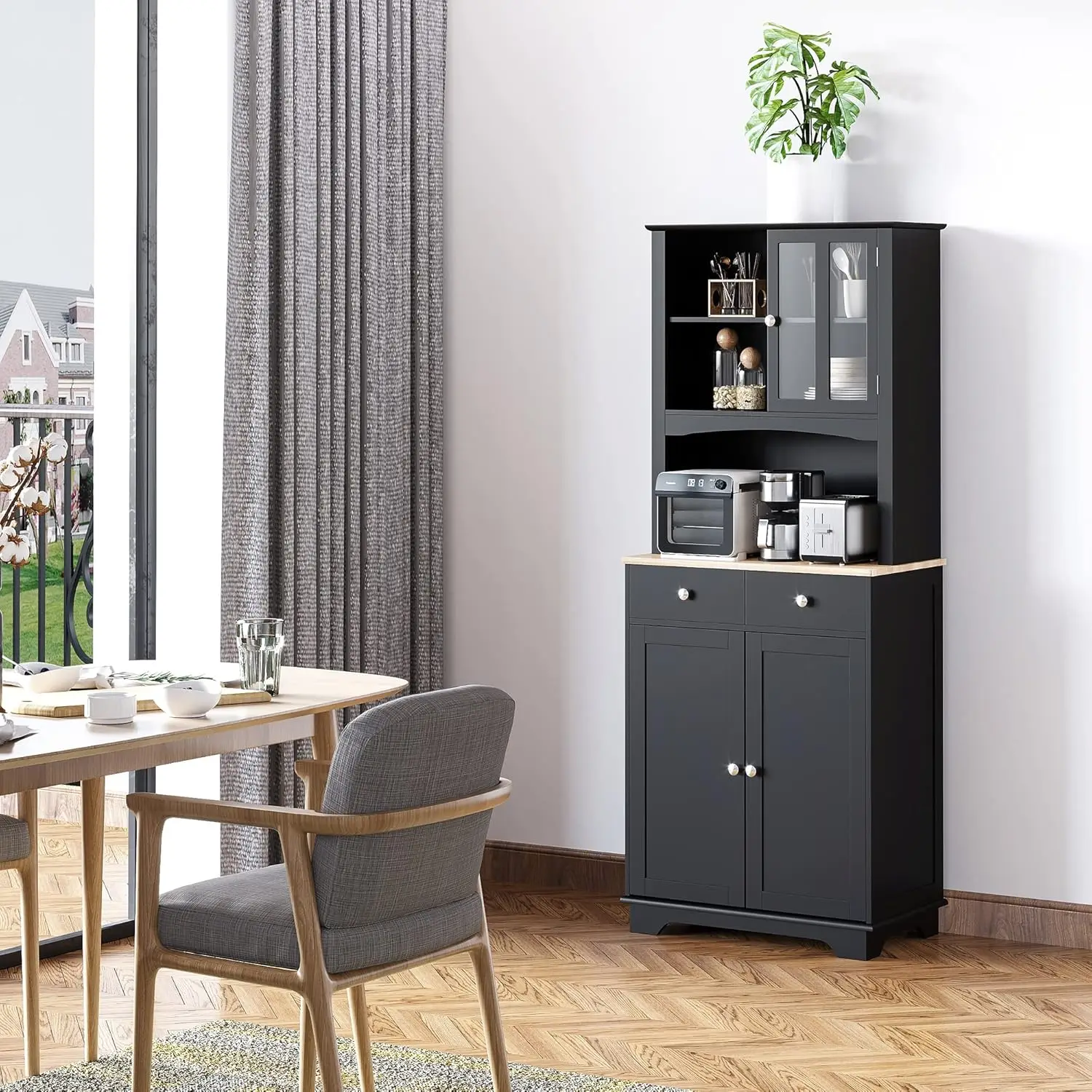 

Freestanding 67" Kitchen Buffet with Hutch, Pantry Cabinet with Microwave Stand, Adjustable Shelf