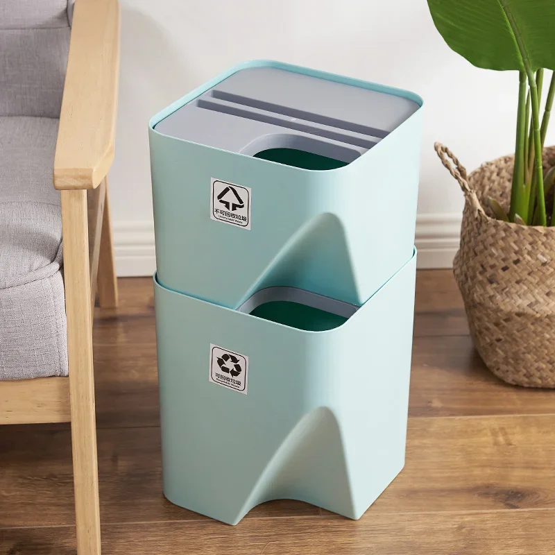 Stackable trash can creative with lid kitchen waste bin bathroom household wet and dry plastic living room paper basket U5H3S8