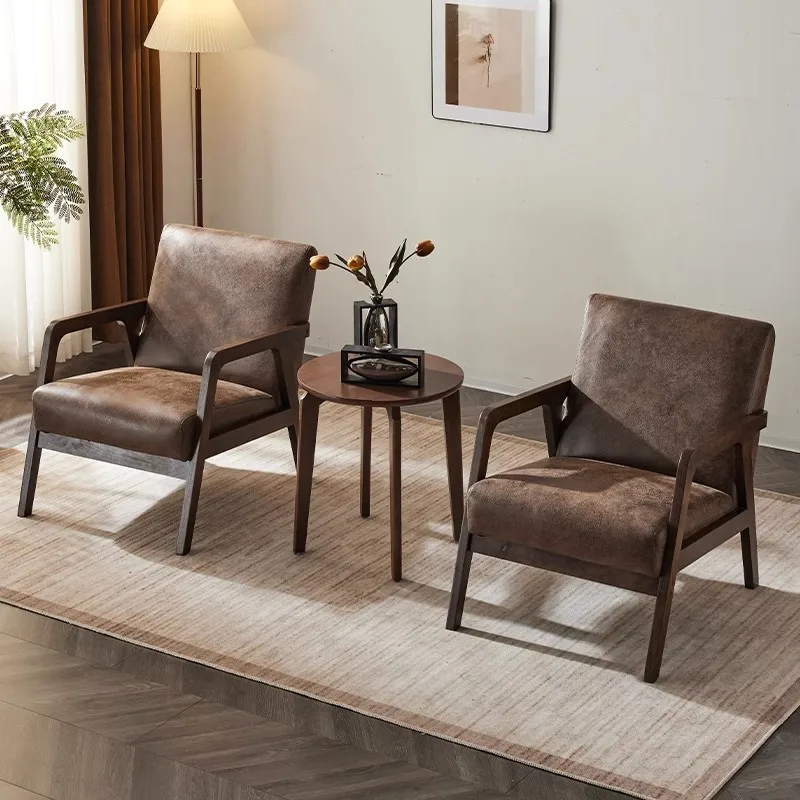 

Designer sofa chair balcony leisure chair solid wood retro single sofa walnut single chair negotiation table and chairs