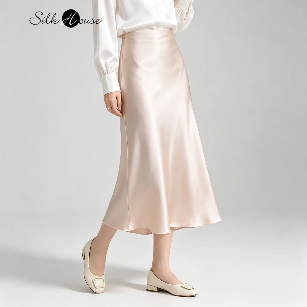 

Sand Washed Soft Glutinous 100% Natural Mulberry Silk Plain Satin 45° Oblique Cut Women's Casual Split Hip Skirt