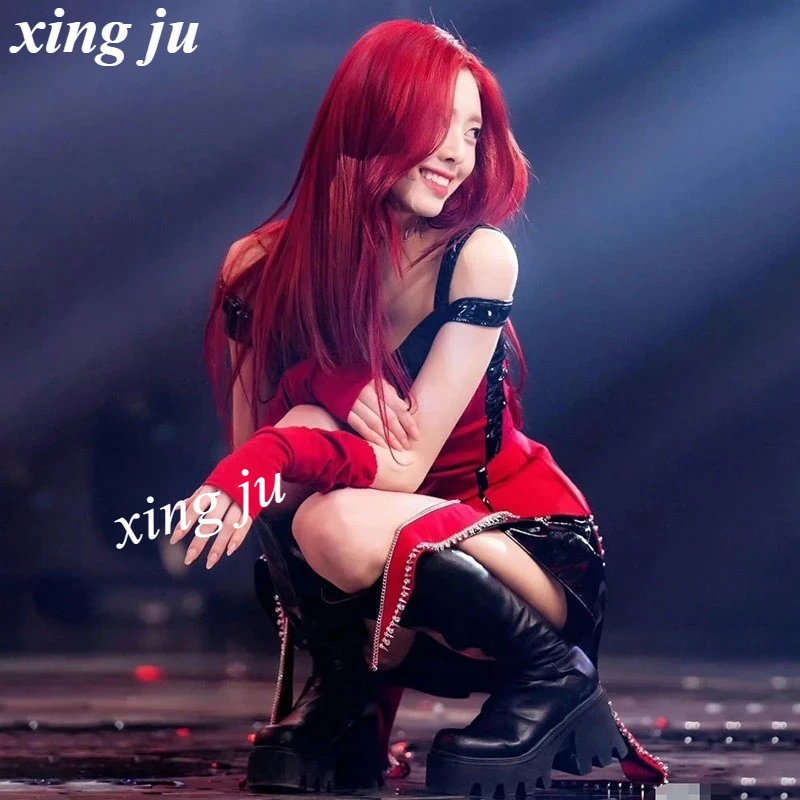 Xing Ju Kpop Korean Singer  Sexy Sling Tops Irregular Skirt Stage Costume Women Jazz Performance Costume Birthday Party Outfits