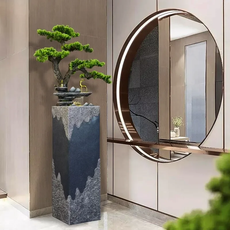for New Chinese Floor to Ceiling Running Water Fountain Humidifier Decoration Feng Shui Wheel Rockery Creative Living Room