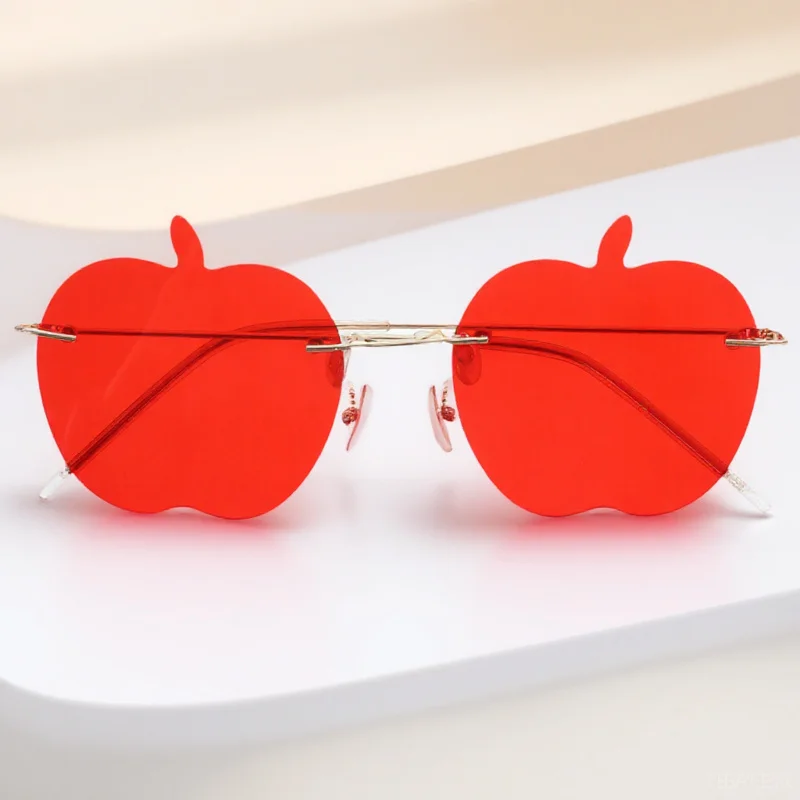 

1Pcs Apple-Shaped Rimless Sunglasses Funny Party Performance Photo Prop Red Fashion Eyewear Rimless Glasses Fashion Eyewear