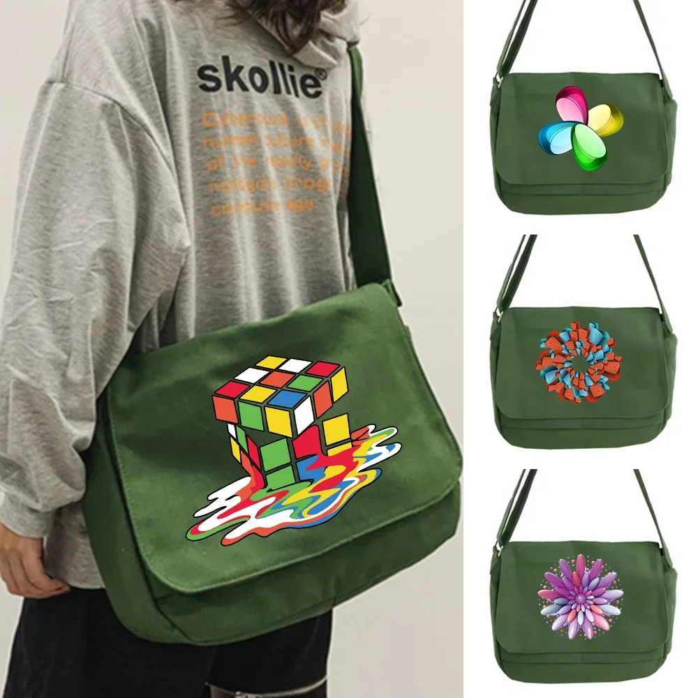 Messenger Bag 2026 Korean System Casual All-match Canvas Shoulder Bags Women Travel Shopping Organizer 3D Pattern Crossbody Case
