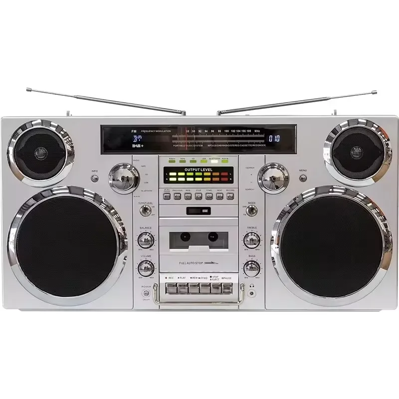 Portable Boombox - CD Player, Cassette Player, FM Radio, USB, Wireless Bluetooth Speaker