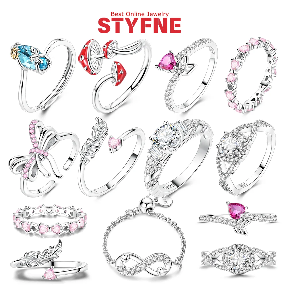 

New Original 925 Silver Shiny Zircon Ring Love Bow Dragonfly Sunflower Ring Women Party Anniversary Exquisite Jewelry Gift