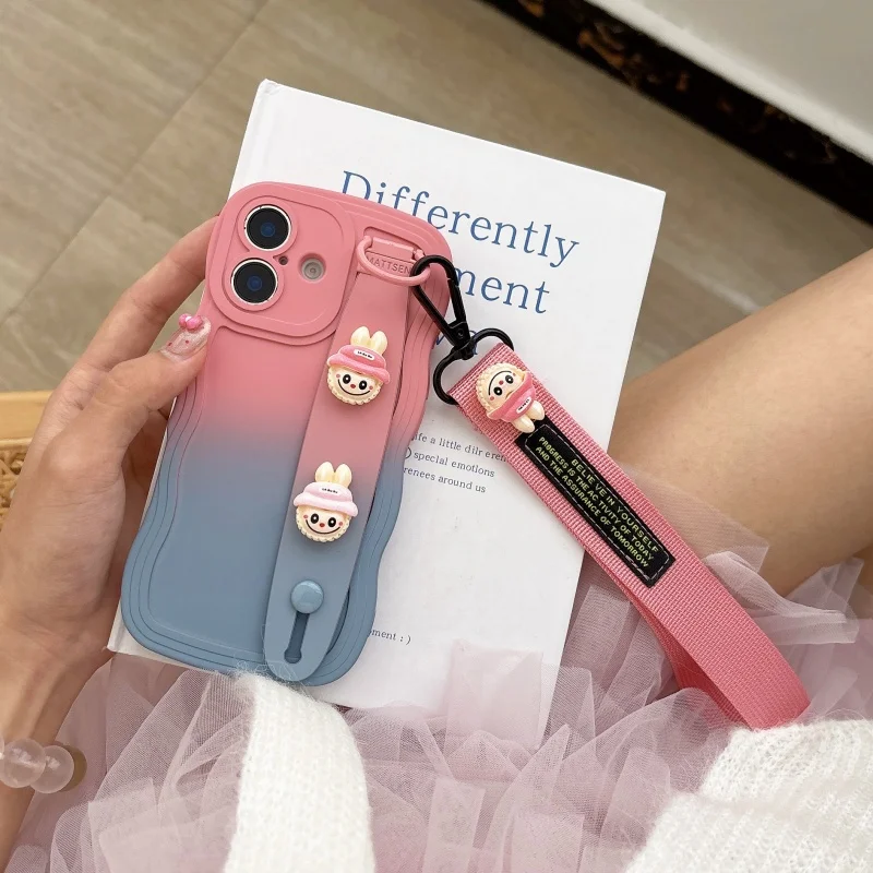 

Wave gradient wristband phone case+lanyard for iPhone 13, 14, 15, 16 Pro Max with added anti drop nylon lanyard
