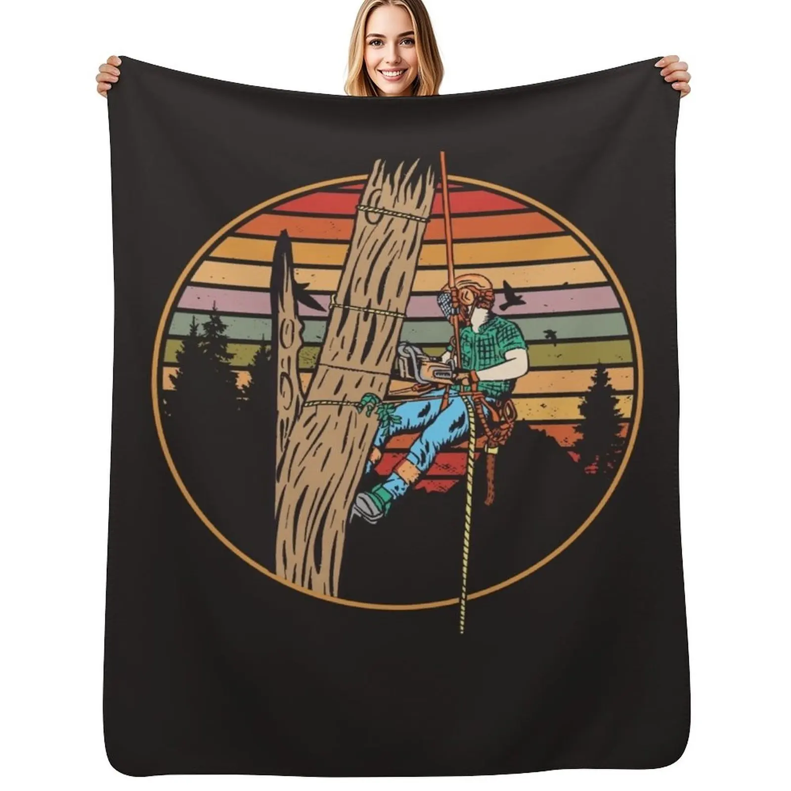

Arborist Vintage Sunset Art For Tree Trimmer Throw Blanket Warm Accent Blanket for Living Room Decoration