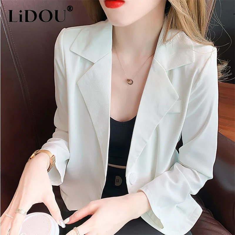 Summer Autumn Korean Style Solid Elegant Fashion Blazers Women Short Long Sleeve Loose Casual Suit Ladies All-match Jacket Coat