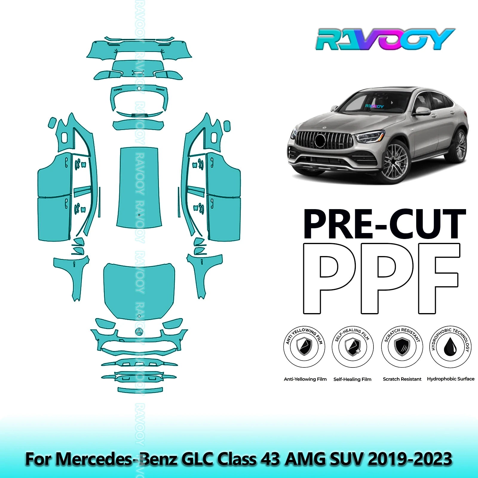 

Full Vehicle Clear Bra Precut PPF Paint Protection Film For Mercedes-Benz GLC Class 43 AMG SUV 2019-2023