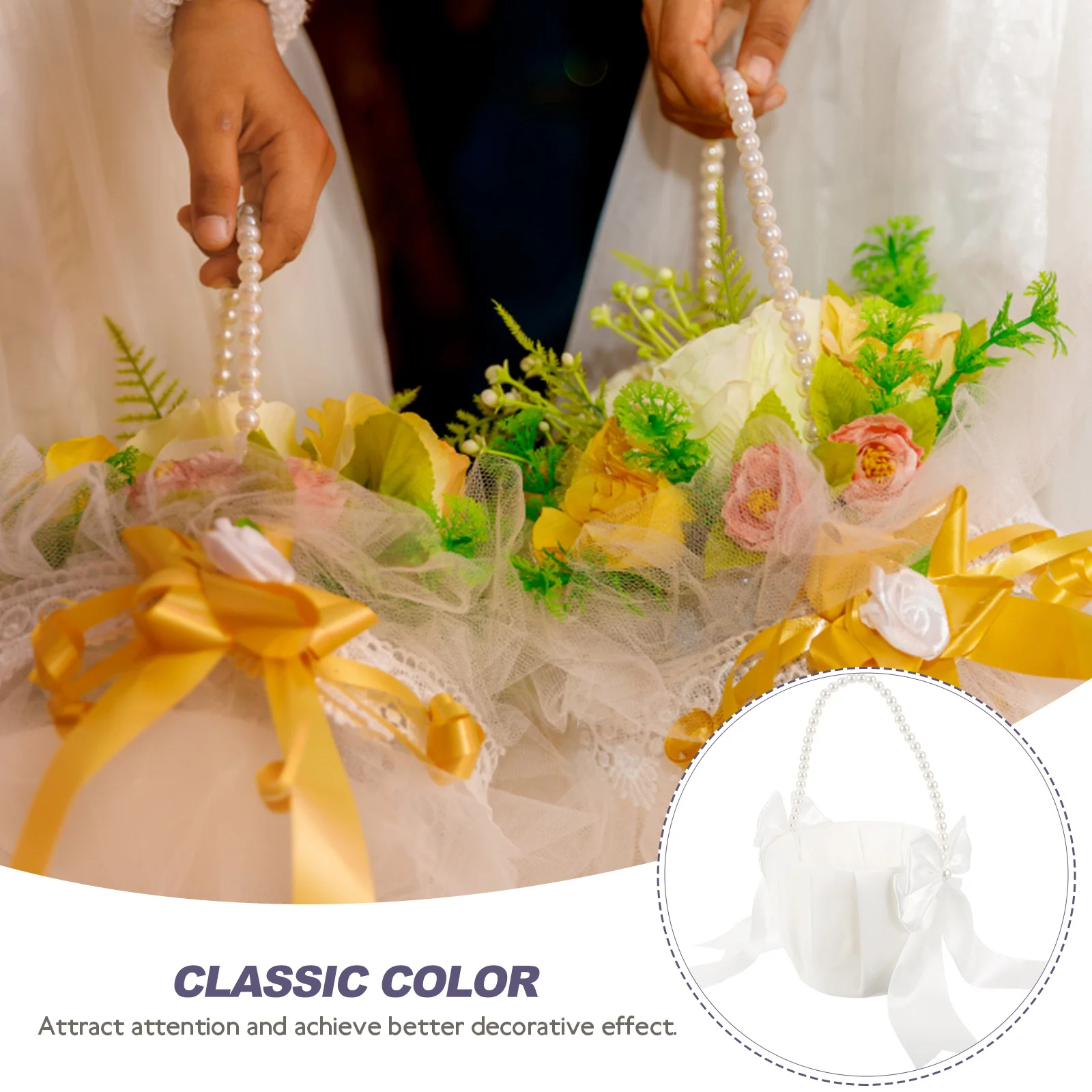 

2Pcs Fabric Wedding Flower Basket for Flower Girl Classic Color Elegant Basket Perfect for Petal Storage Wedding Party