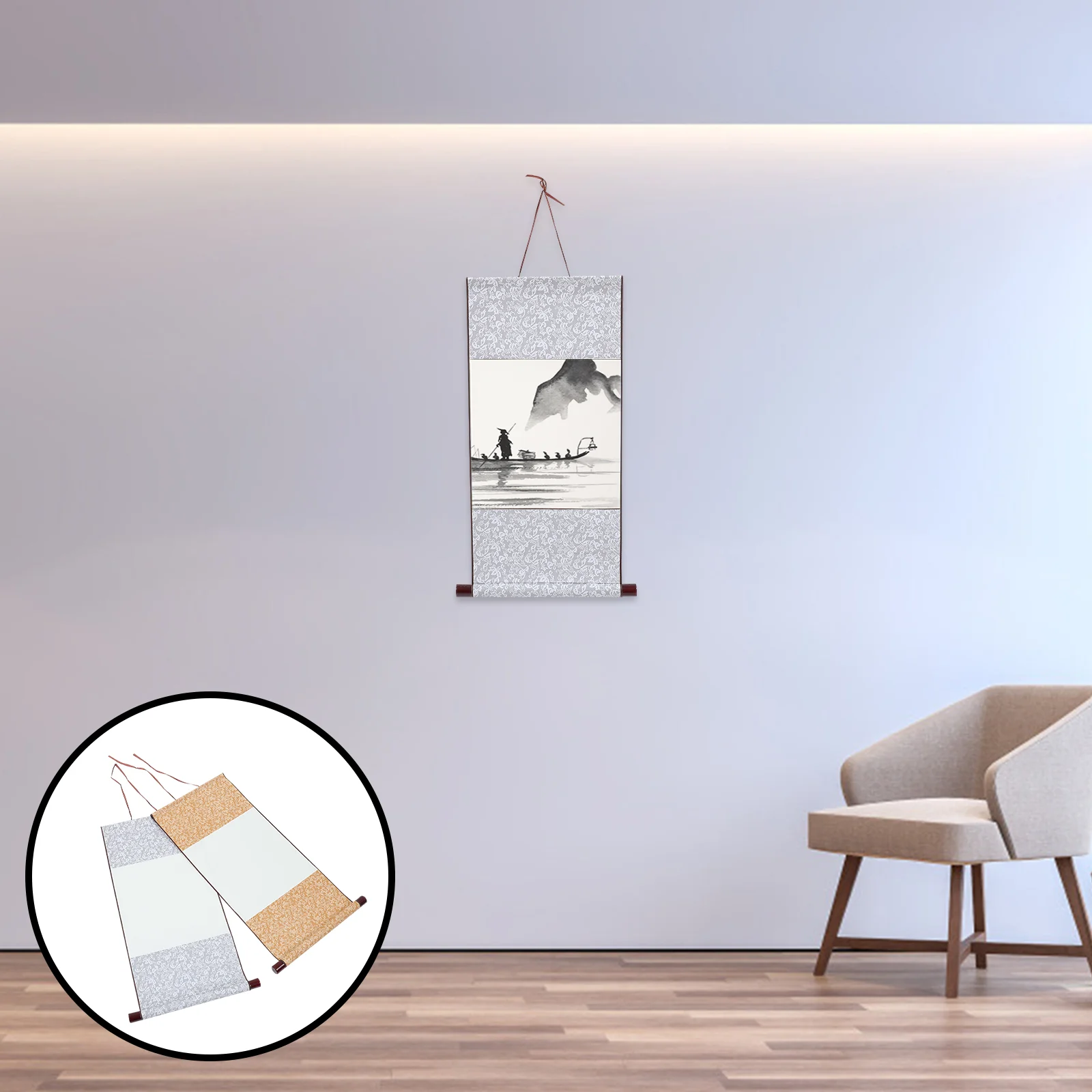 

2 Pcs Calligraphy Paper Hanging Scroll Practicing Blank Coat Rack Painting Yellow