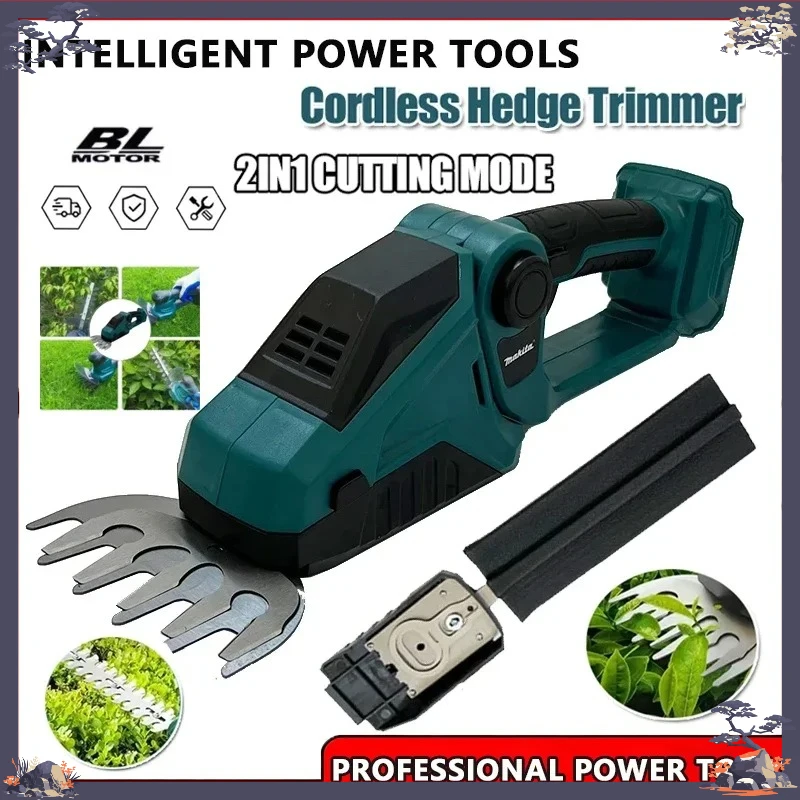 

Makita for 18V Battery Cordless Hedge Trimmer 2-in-1 Mini Handheld Electric Grass Shears Operated Shrubbery Trimmer for Garden