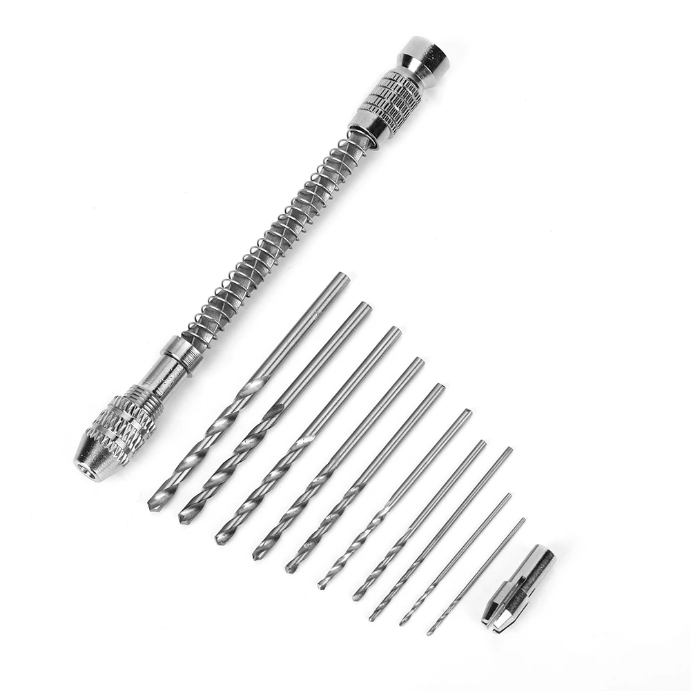 Aluminum Alloy Semi Automatic Twisted Hand Drill with 10 Drill Bits for Woodworking Model Making