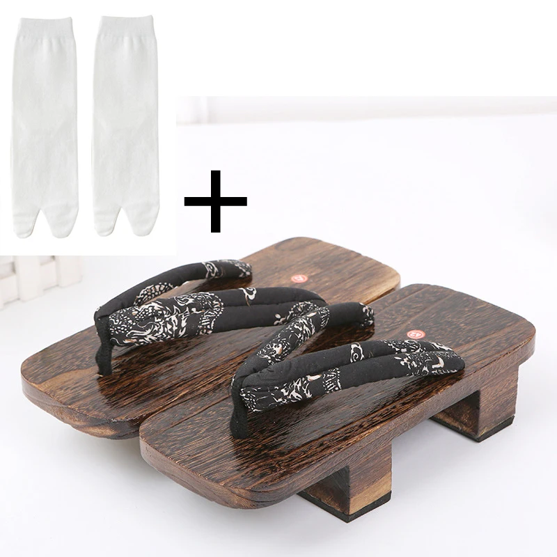 Zuecos de madera de dos dientes con calcetines de dos dedos para hombre y mujer, zapatillas de estilo japonés, Cosplay, vestido de animación, talla