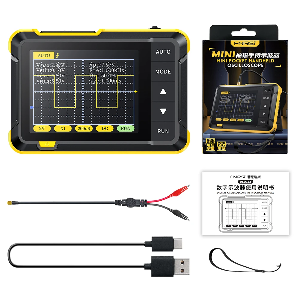 

2.8 Inch DSO152 Mini Handheld Digital Oscilloscope Portable AC/DC AUTO 2.5MSa/s 200KHz Analog Bandwidth 800 VPP with PWM Output