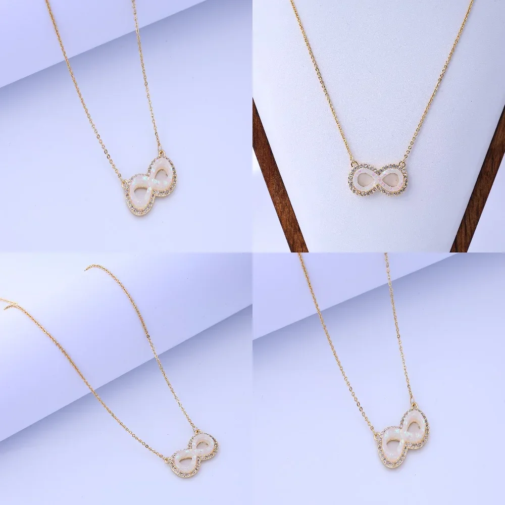 

Cross-border infinity symbol pendant set with synthetic zircon multi-color design sense light luxury style gold thin chain item